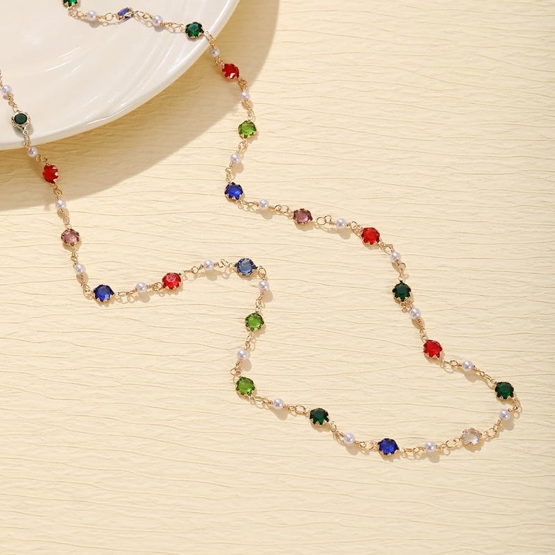 KURTCB Rhinestone Necklace for Women Boho Long Y Lariat Necklace Colorful Summer Beach Jewelry - Image 2
